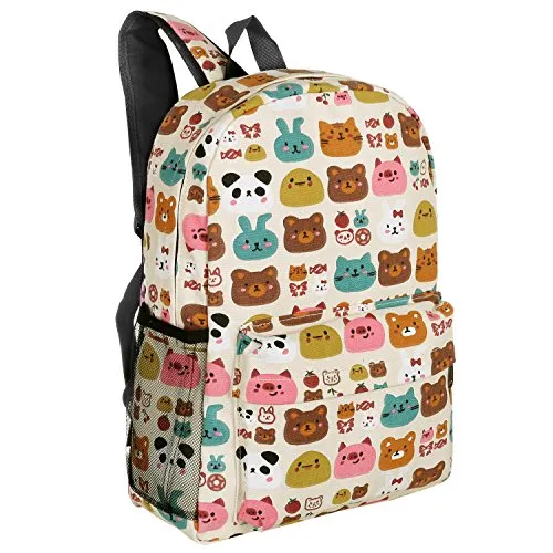 16-Inch Forest Animal Pattern Elementary Kids School Canvas Backpack - Mggear