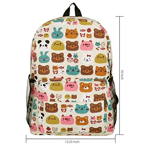 16-Inch Forest Animal Pattern Elementary Kids School Canvas Backpack - Mggear