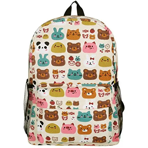 16-Inch Forest Animal Pattern Elementary Kids School Canvas Backpack - Mggear