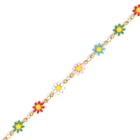 18K Gold PVD Stainless Steel Enamel Flower Chain - By The Foot / SPL1024