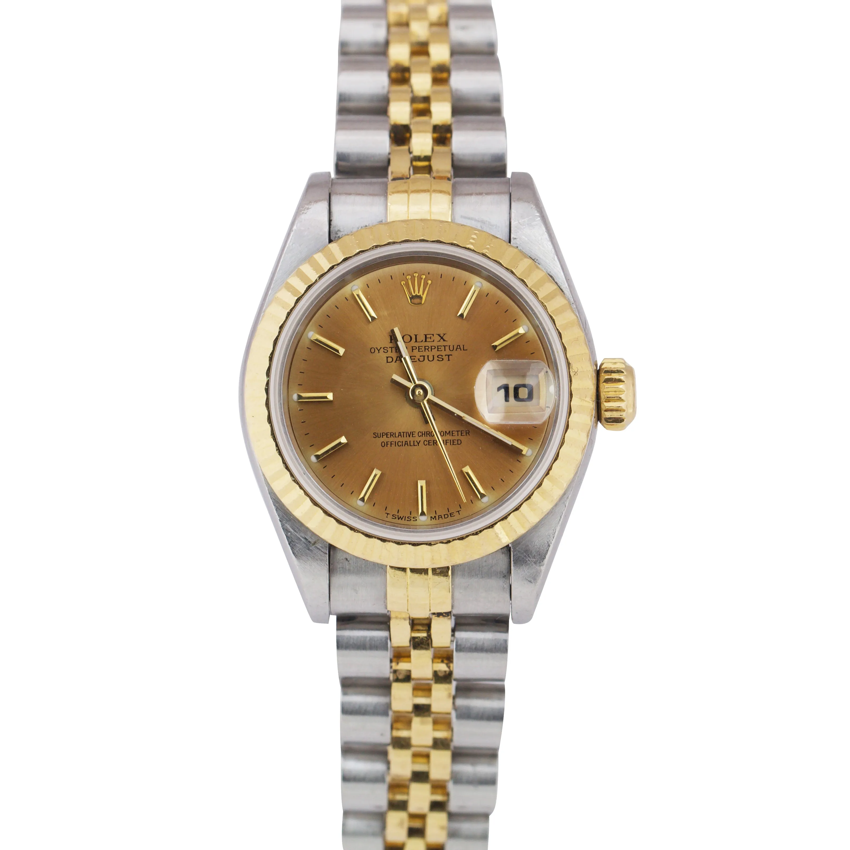 1998 Ladies Rolex DateJust 69173 26mm Two Tone NO HOLES PATINA Jubilee Watch