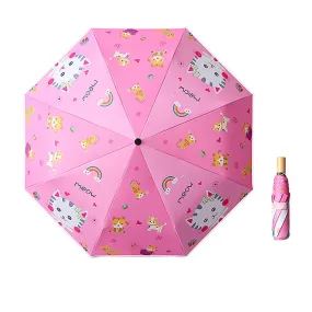 3 fold Meow Pink Kitten Umbrella for Kids