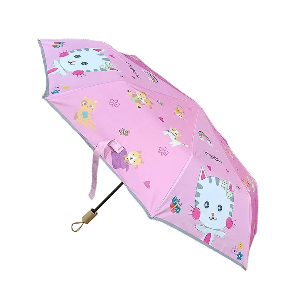 3 fold Meow Pink Kitten Umbrella for Kids