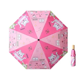 3 fold Pink Green Catty Umbrella for Kids