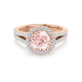 AMELIA - Chatham® Lab Grown Champagne Sapphire & Diamond 18k Rose Gold Halo Ring