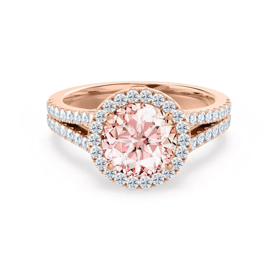 AMELIA - Chatham® Lab Grown Champagne Sapphire & Diamond 18k Rose Gold Halo Ring