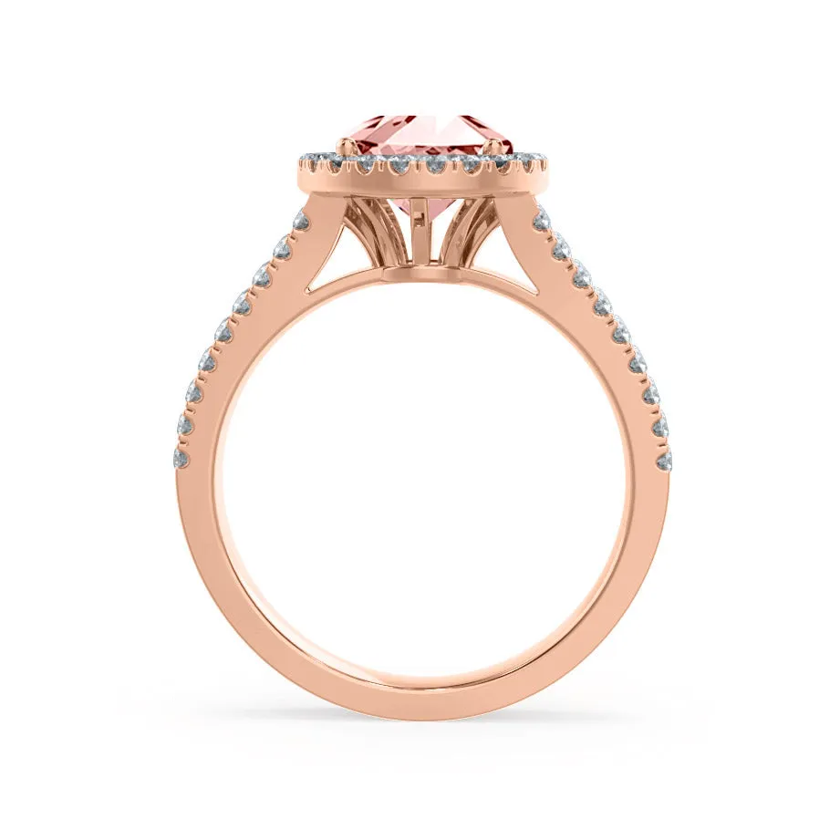 AMELIA - Chatham® Lab Grown Champagne Sapphire & Diamond 18k Rose Gold Halo Ring