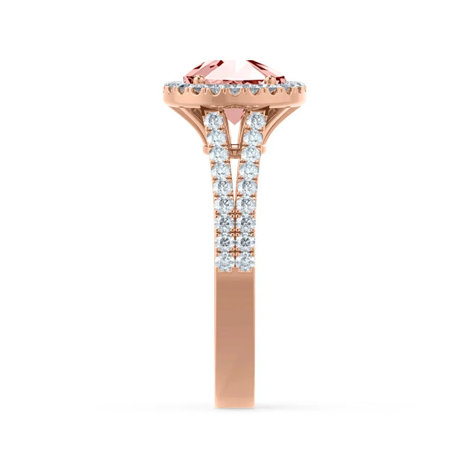 AMELIA - Chatham® Lab Grown Champagne Sapphire & Diamond 18k Rose Gold Halo Ring