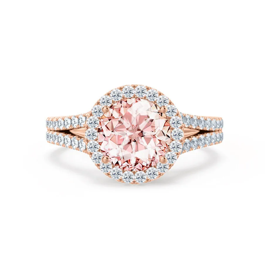 AMELIA - Chatham® Lab Grown Champagne Sapphire & Diamond 18k Rose Gold Halo Ring