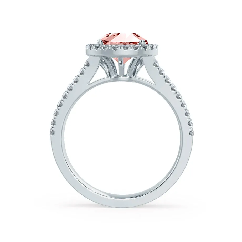 AMELIA - Chatham® Lab Grown Champagne Sapphire & Diamond 18k White Gold Halo Ring