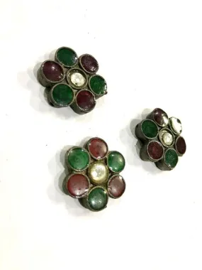 Antique Metal Flower With Jaipuri Red and Green Enamel