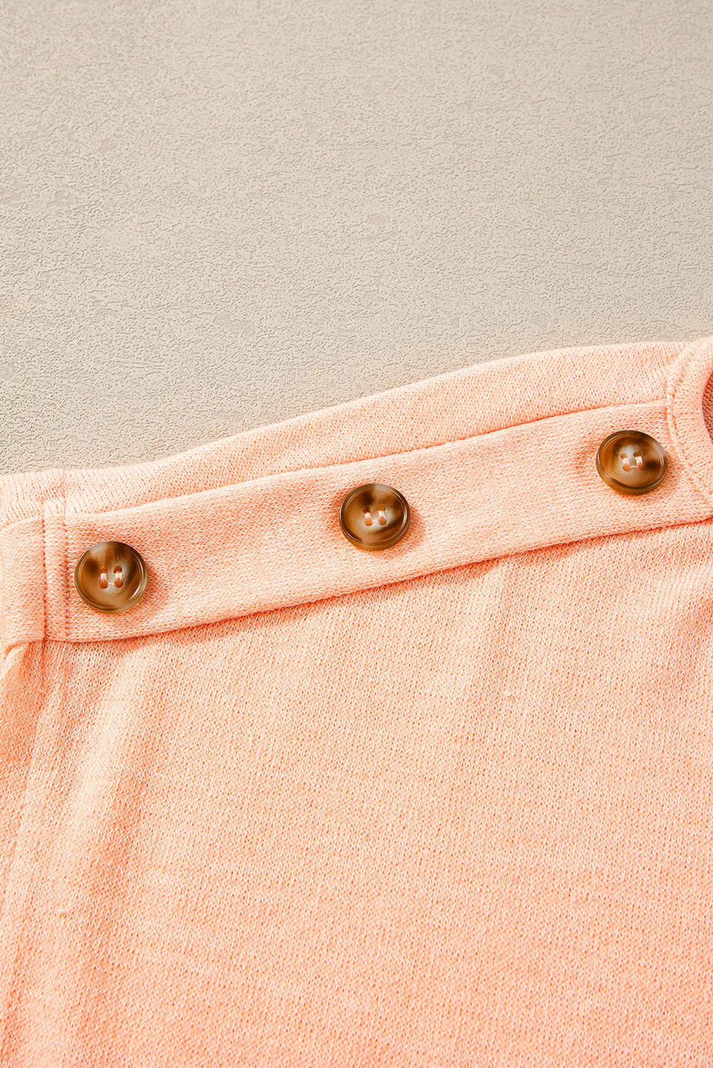 Apricot Pink Button Detail Batwing Sleeve Casual Tee