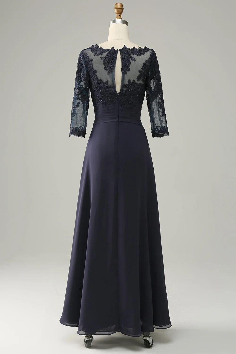 Asymmetrical Navy Mother of Bride Dress with Long Sleeves