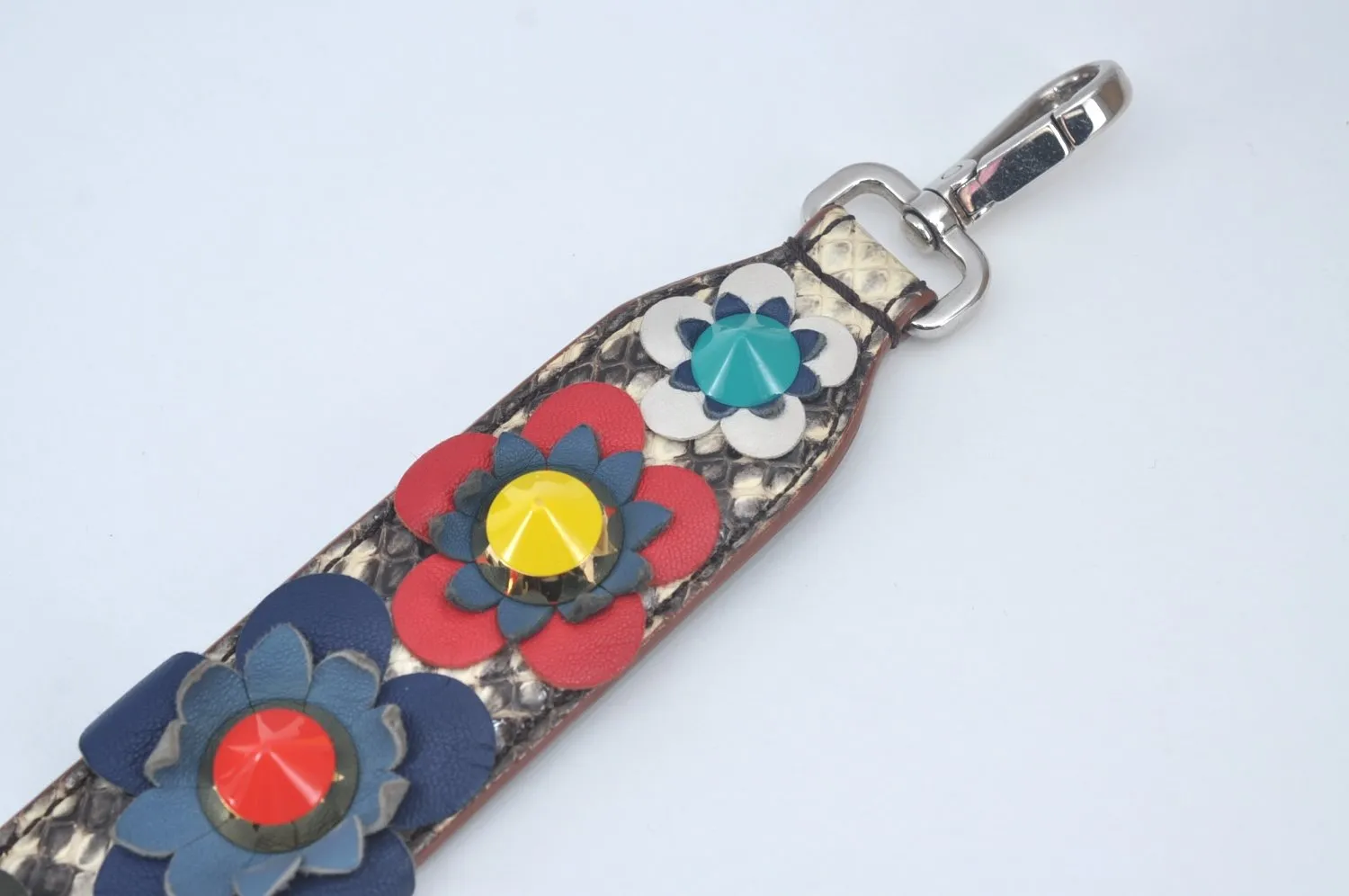 Auth FENDI Shoulder Strap You Python Flower Motif Leather 35.4" Multicolor L0244