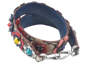 Auth FENDI Shoulder Strap You Python Flower Motif Leather 35.4" Multicolor L0244