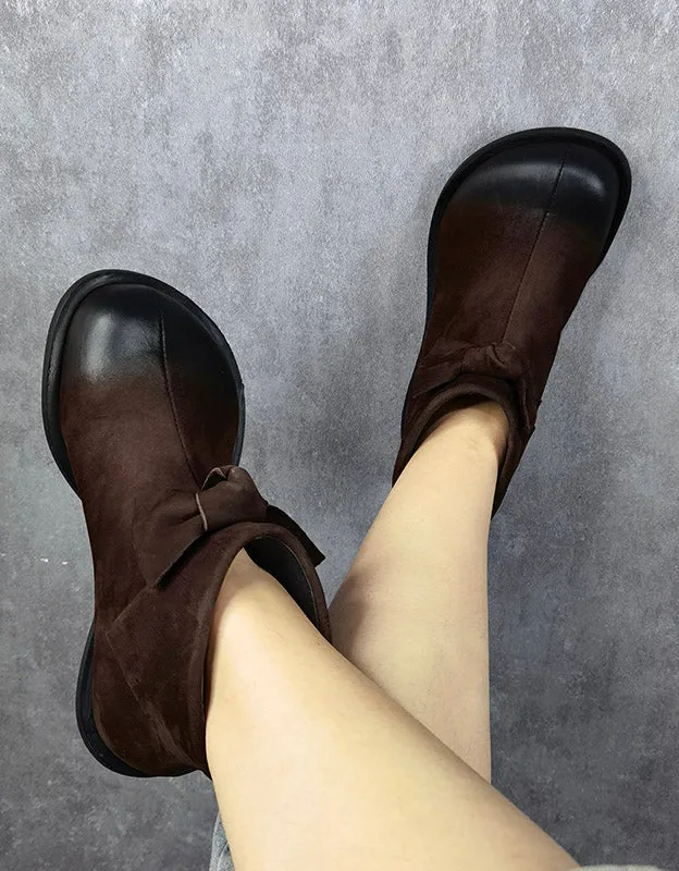 Autumn Winter Bowknot Wide Toe Box Ankle Boots