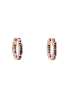 Baguette Hoop Earrings Small Rosegold Champagne