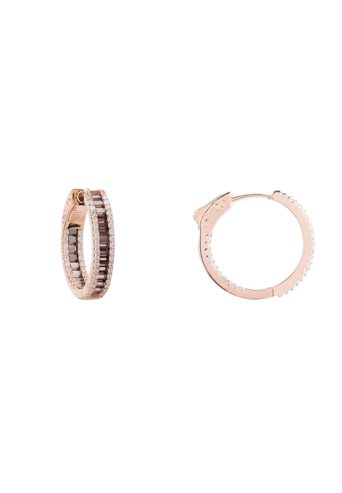 Baguette Hoop Earrings Small Rosegold Champagne