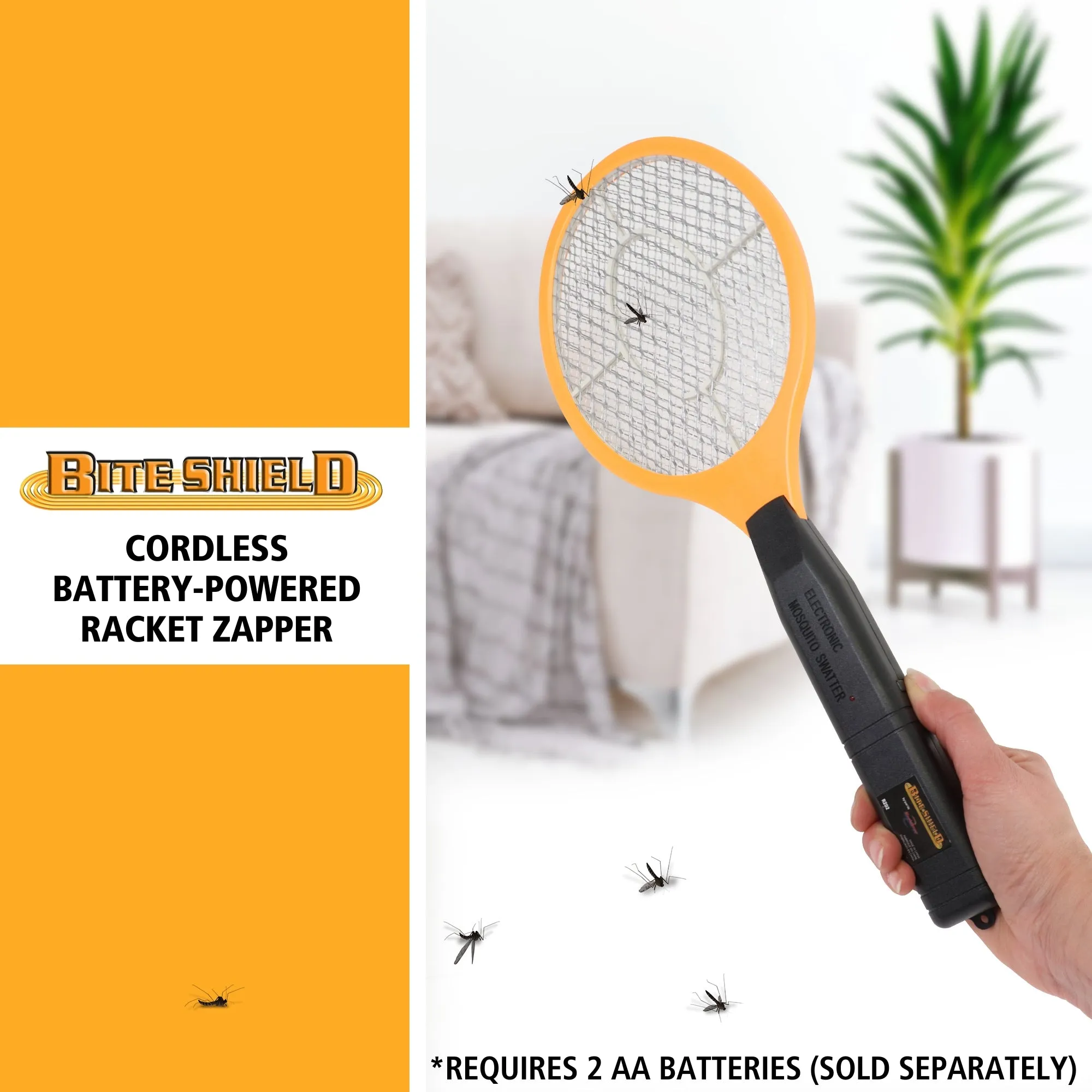 Bite Shield Racket Zapper Insect Killer | Indoor/Outdoor Electronic Fly-Swatter | Safe-To-Touch Outer Mesh | Mosquito Moth Fly Wasp Gnat | Cottage Beach Backyard Camping Fishing Boating BBQ