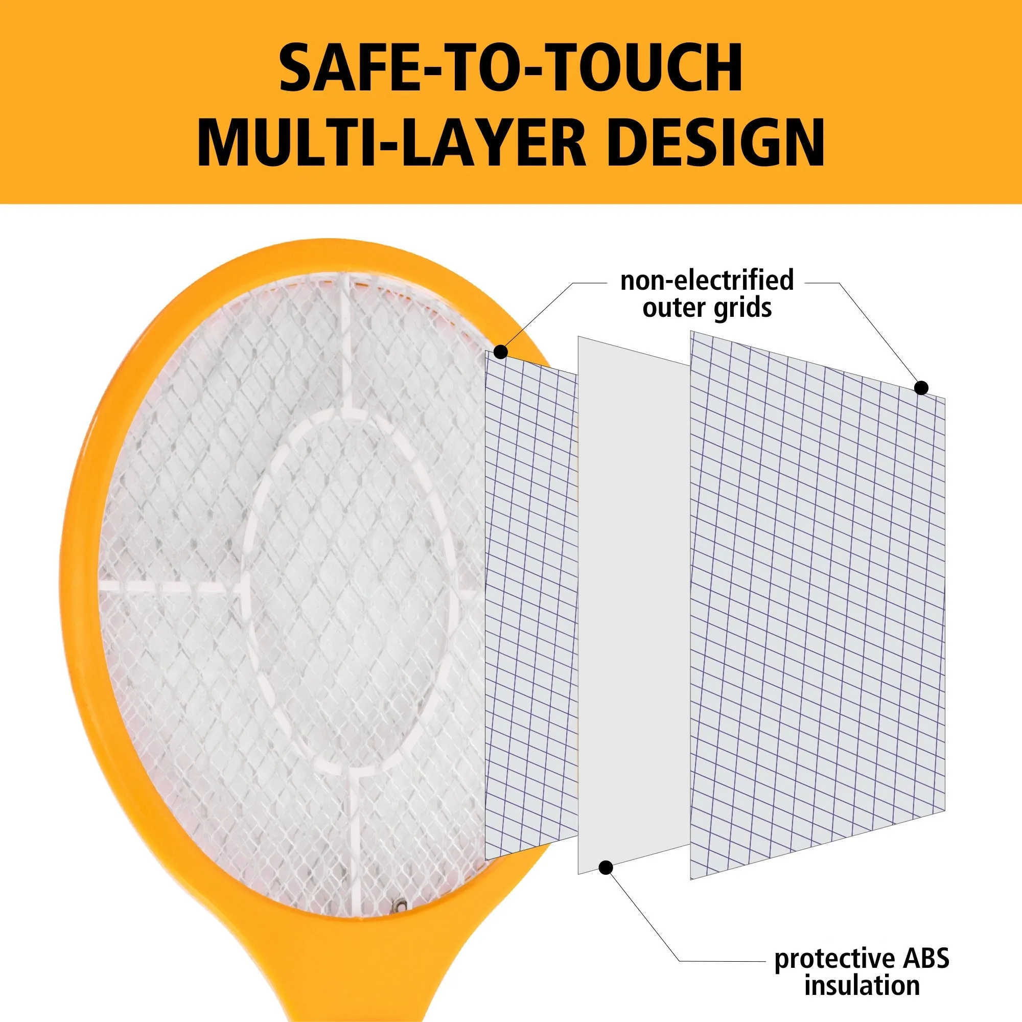 Bite Shield Racket Zapper Insect Killer | Indoor/Outdoor Electronic Fly-Swatter | Safe-To-Touch Outer Mesh | Mosquito Moth Fly Wasp Gnat | Cottage Beach Backyard Camping Fishing Boating BBQ