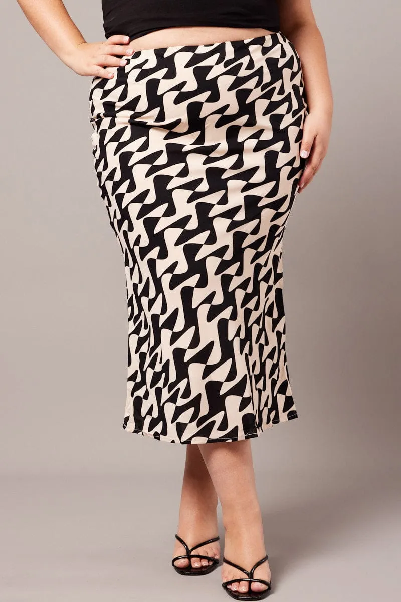 Black Abstract Bias Maxi Slip Skirt