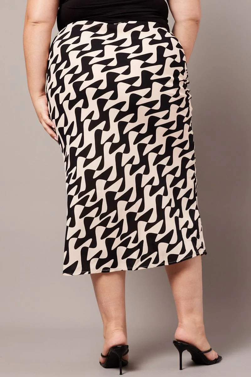 Black Abstract Bias Maxi Slip Skirt