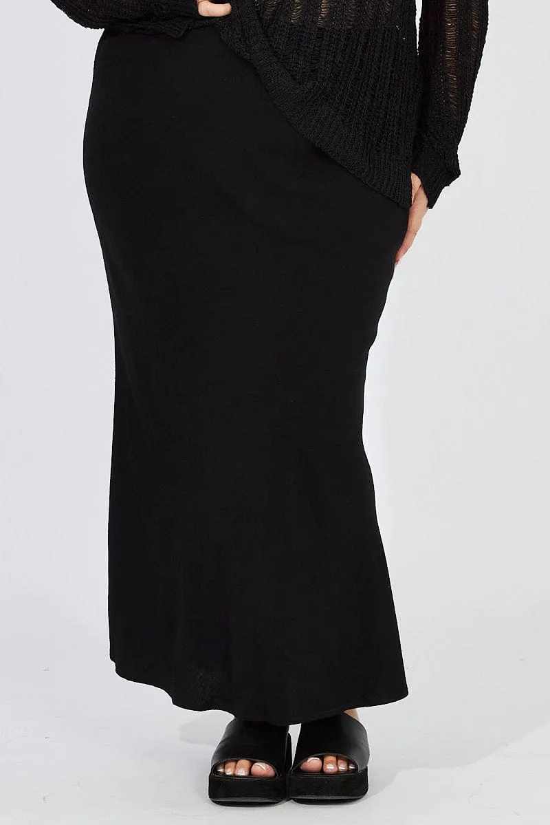 Black Bias Linen Slip Maxi Skirt