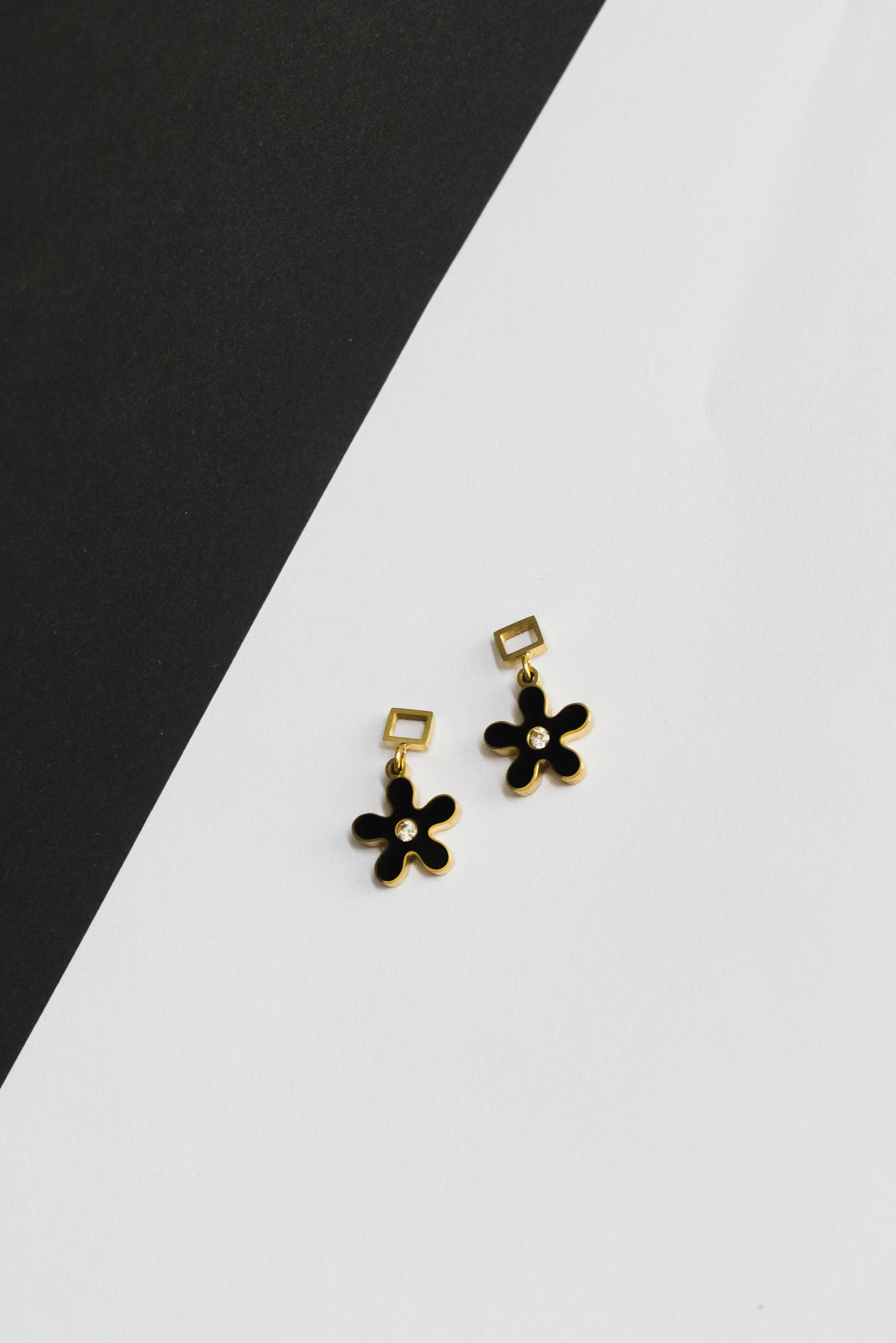 Black Enamel Flower Charm