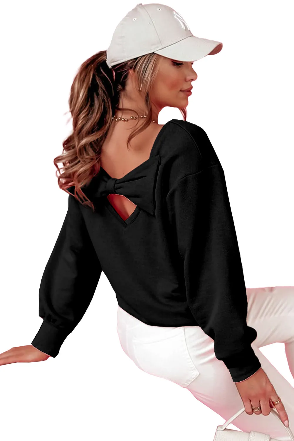 Bowknot Dewback Round Neck Sweatshirt