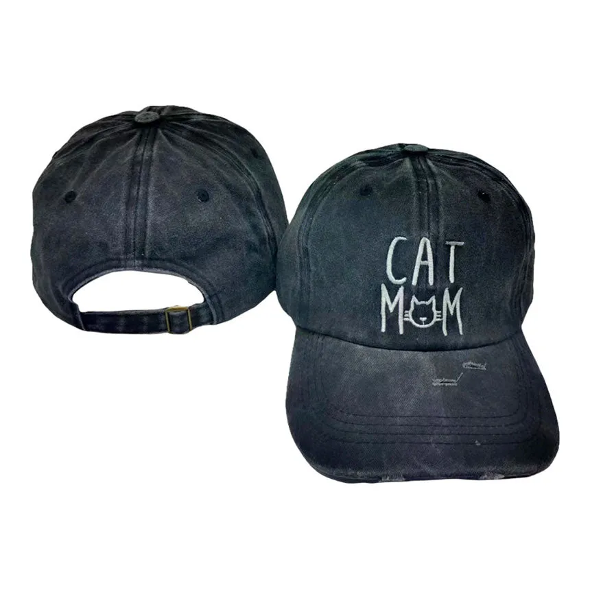 Cat Mom Embroidered Message Vintage Baseball Cap