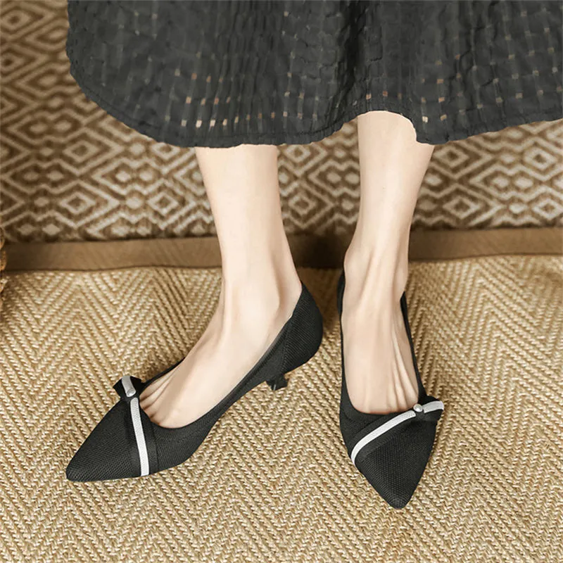 Chic Pearl Bowknot Kitten Heels