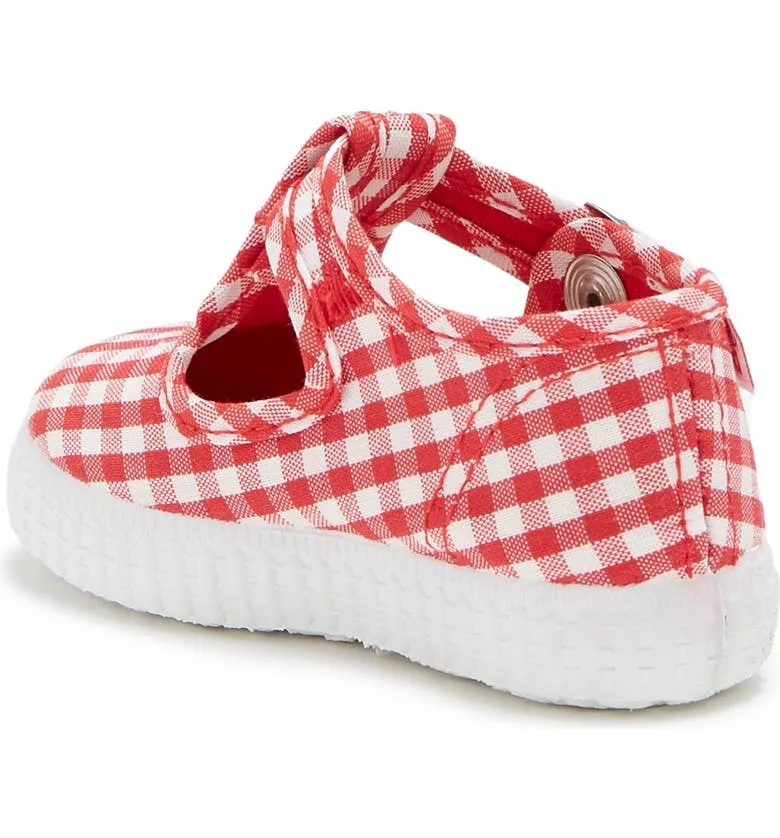 Cienta Red Gingham canvas kids shoes