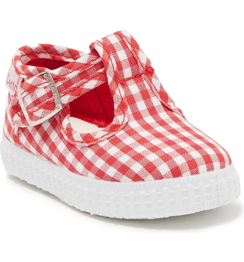 Cienta Red Gingham canvas kids shoes