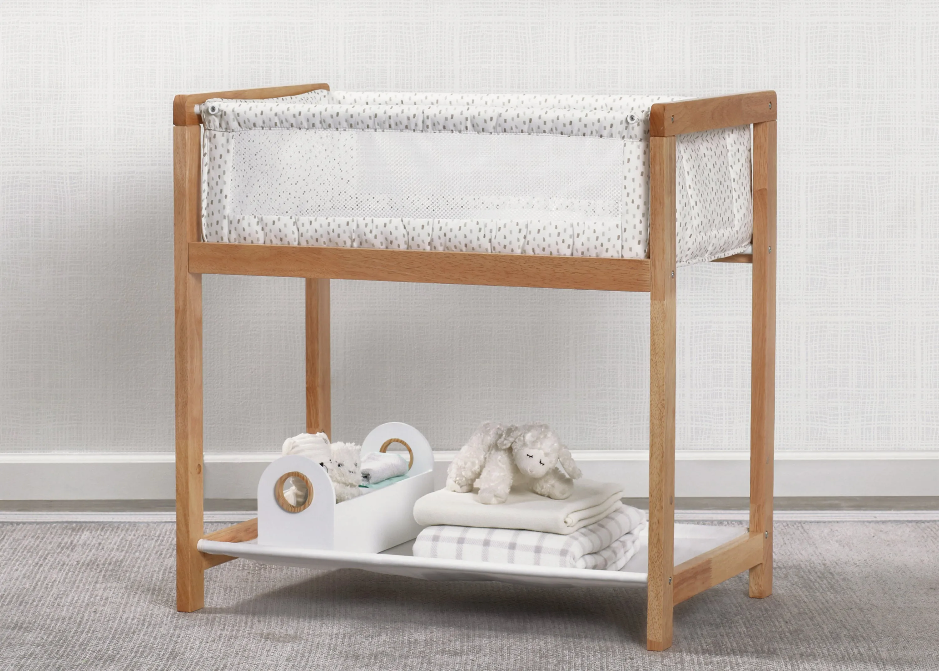 Classic Wood Bedside Bassinet Sleeper - Portable Crib with High-End Wood Frame