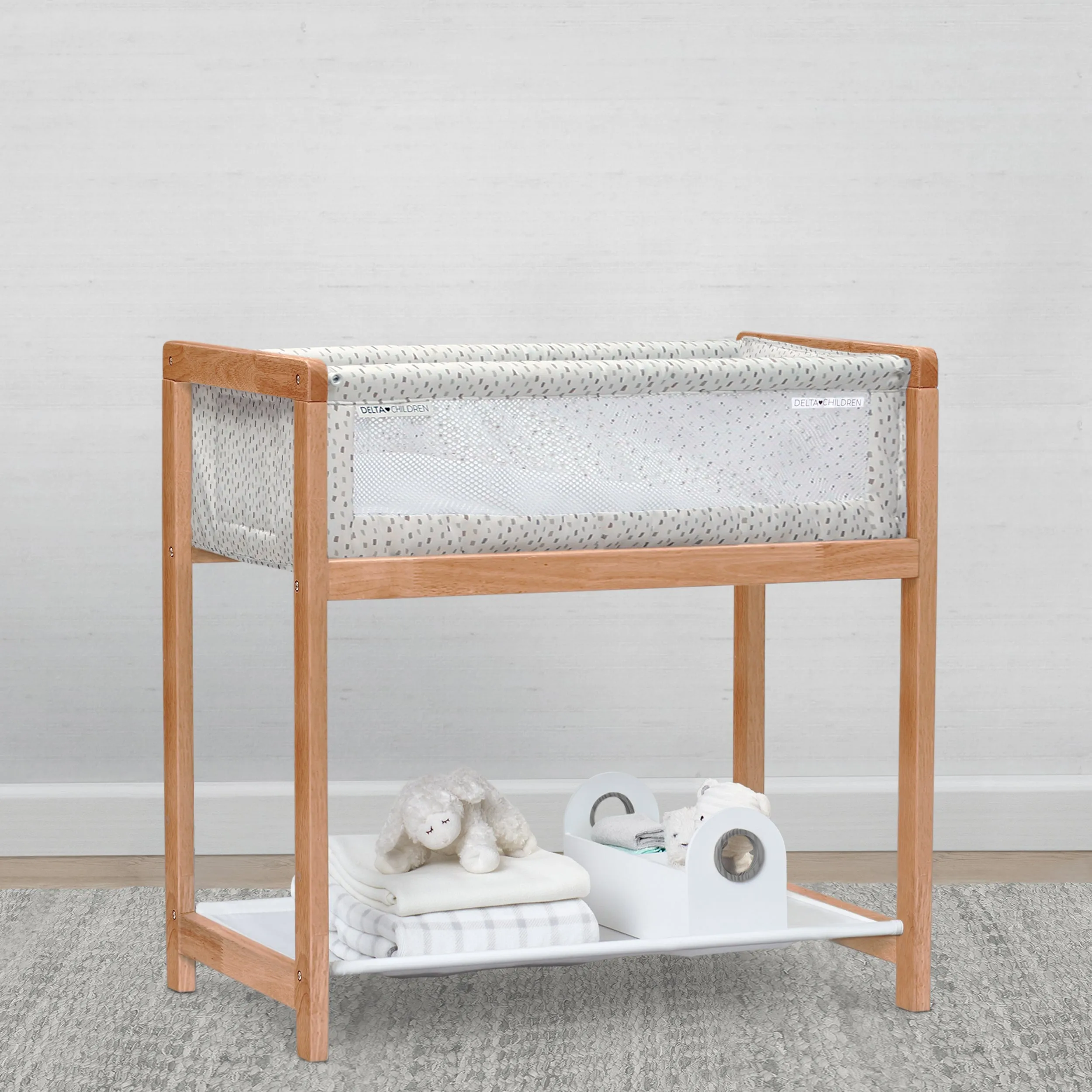 Classic Wood Bedside Bassinet Sleeper - Portable Crib with High-End Wood Frame