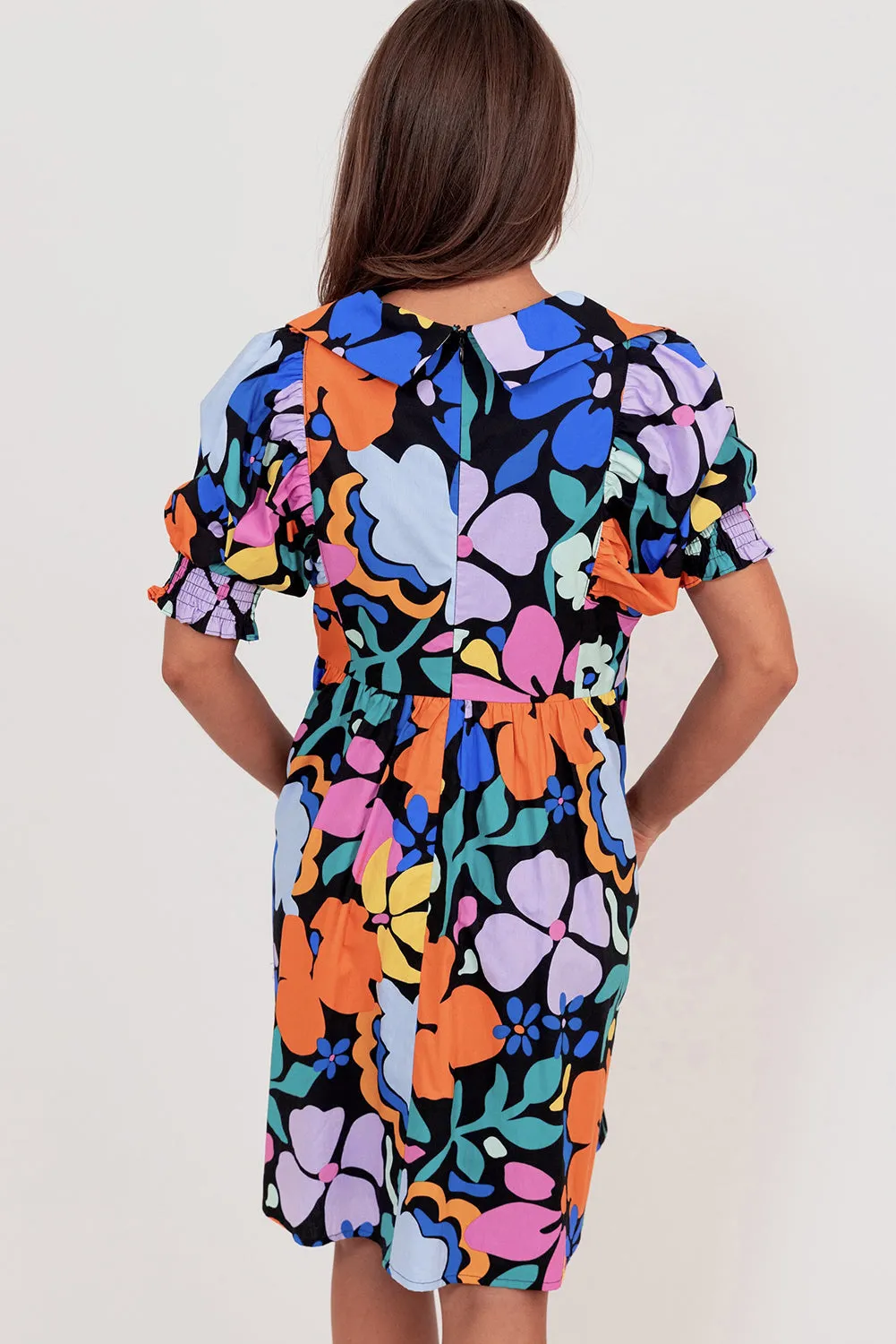 Collared Split Neck Floral Flared Dress