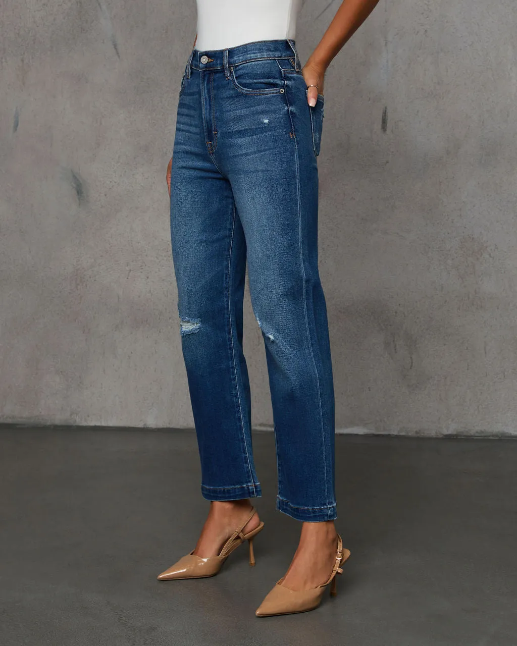 Cross My Path Distressed Relaxed Straight Leg Jeans