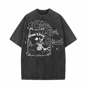 Cute But Feral Raccoon Funny Vintage Washed T-shirt