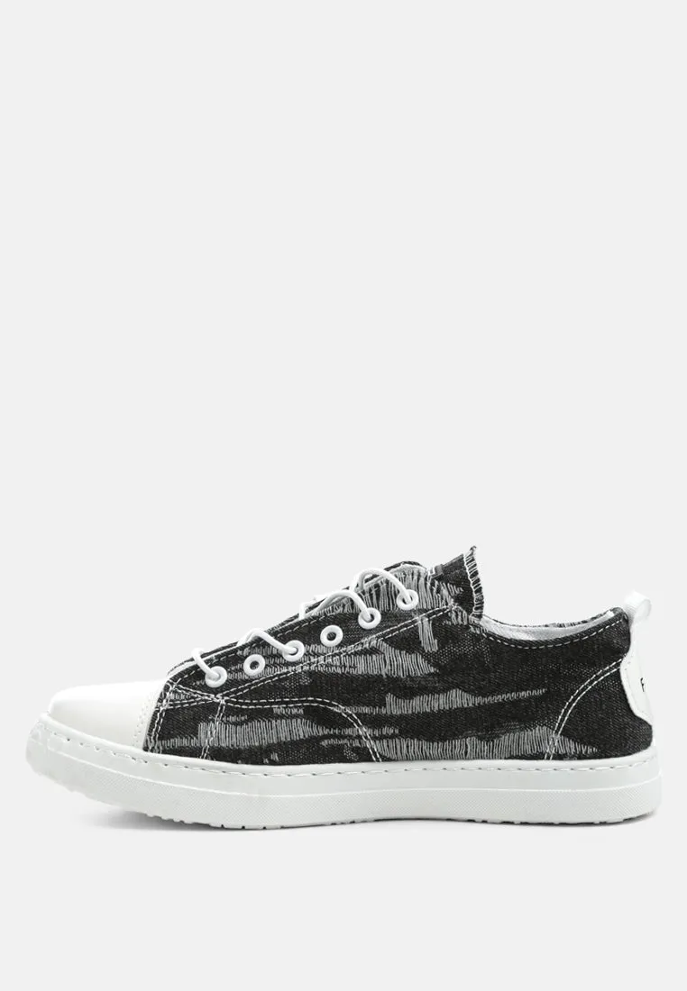 Destroyed Black Denim Lace-Up Casual Sneakers