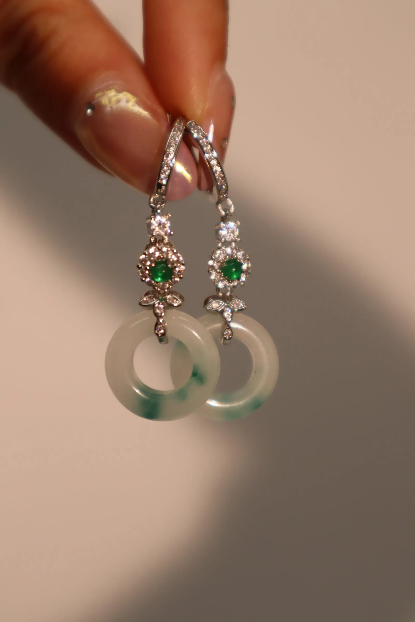 Diamond Flower Jade Hoop Earrings