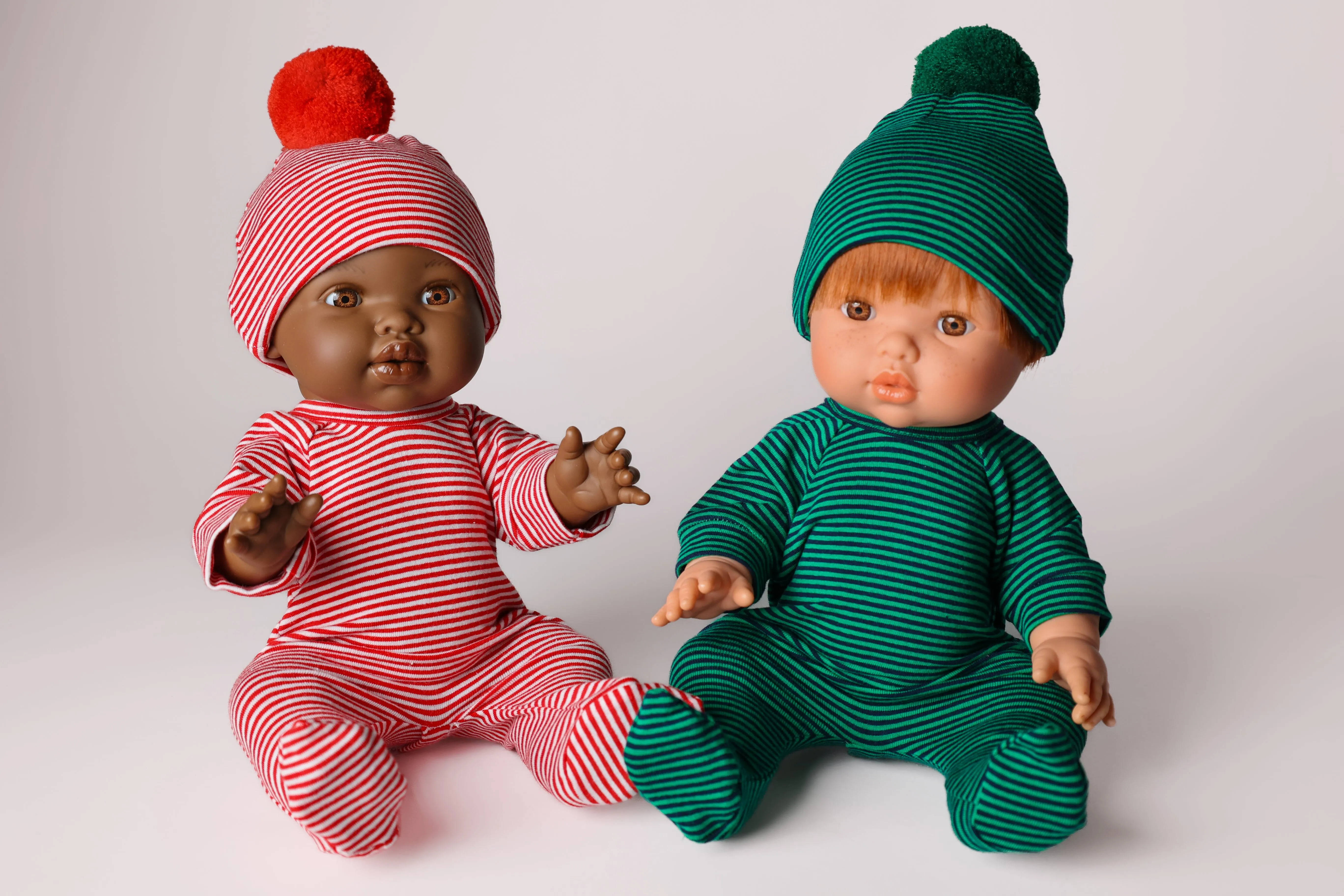 Dollie Footed Jumpsuit & Pom Pom Beanie Bundle | Winterberry Striped