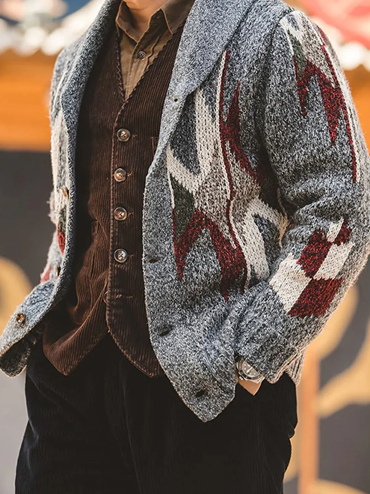 Ethnic style Navajo Knitted Cardigan