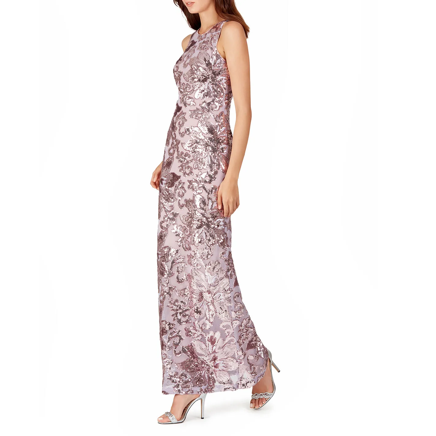 Floral Sequin Column Gown