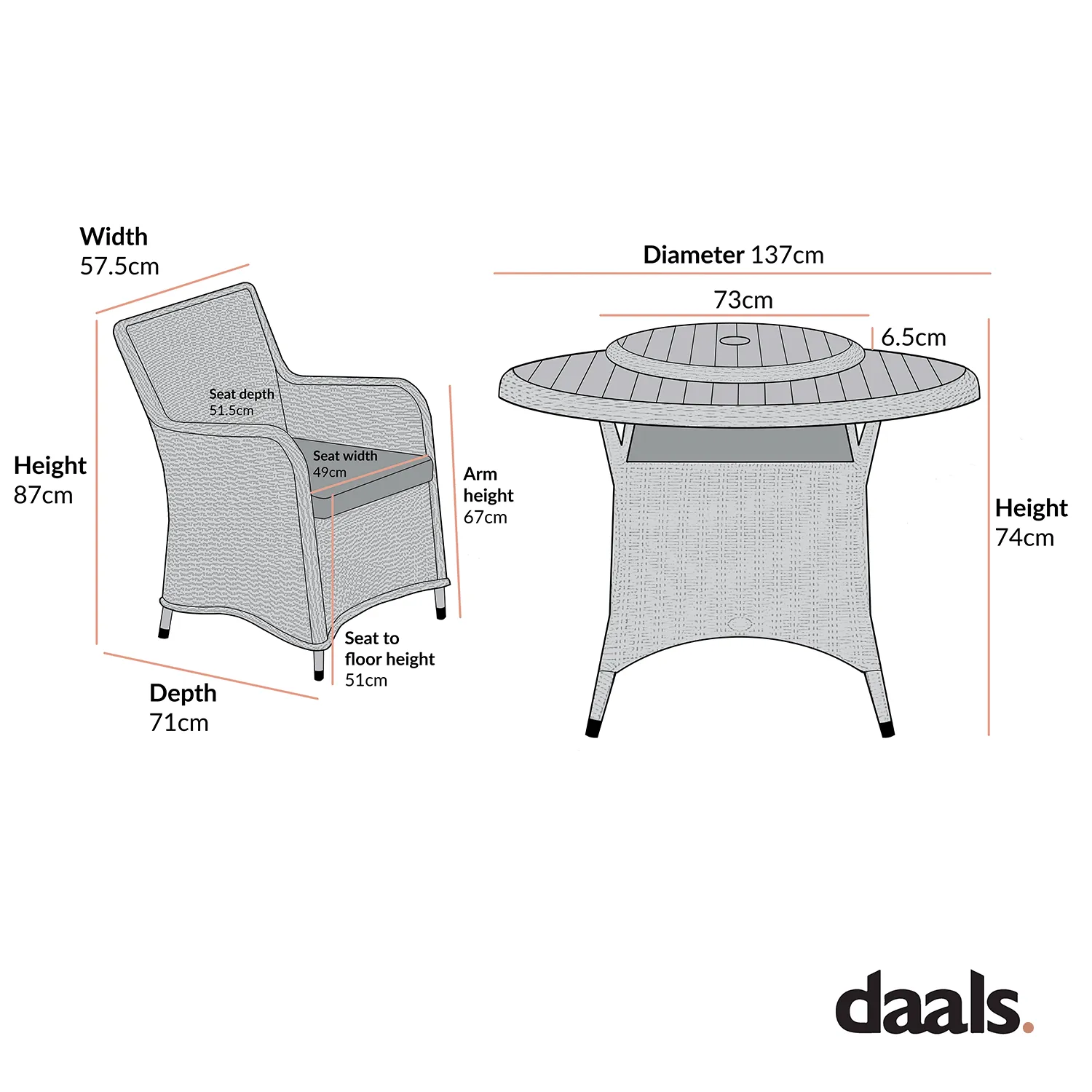 Hampshire 6-Seater Round Wicker Rattan Dining Set with Lazy Susan & Ice Bucket, Natural