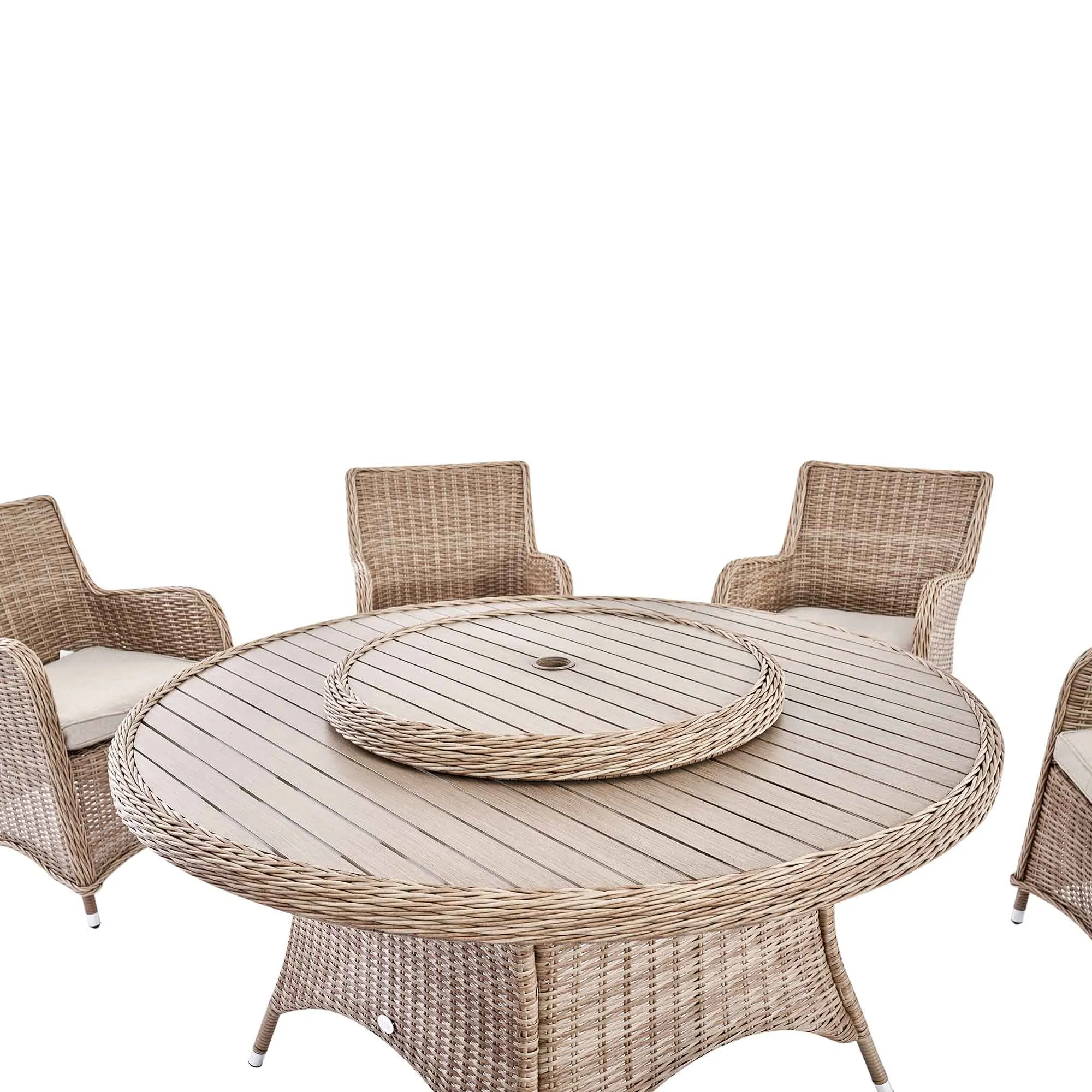 Hampshire 6-Seater Round Wicker Rattan Dining Set with Lazy Susan & Ice Bucket, Natural