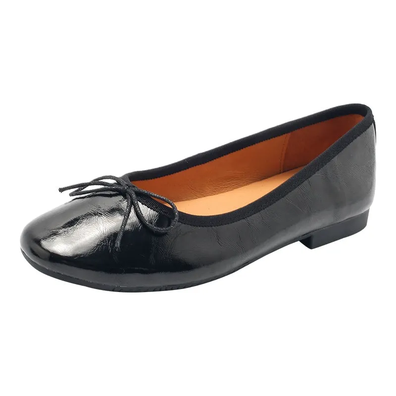 Handmade Soft Leather Flats With Bowknot Details in Golden/Silver/Black