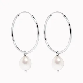 Hoop Earrings with Pearl Silver - Rebecca