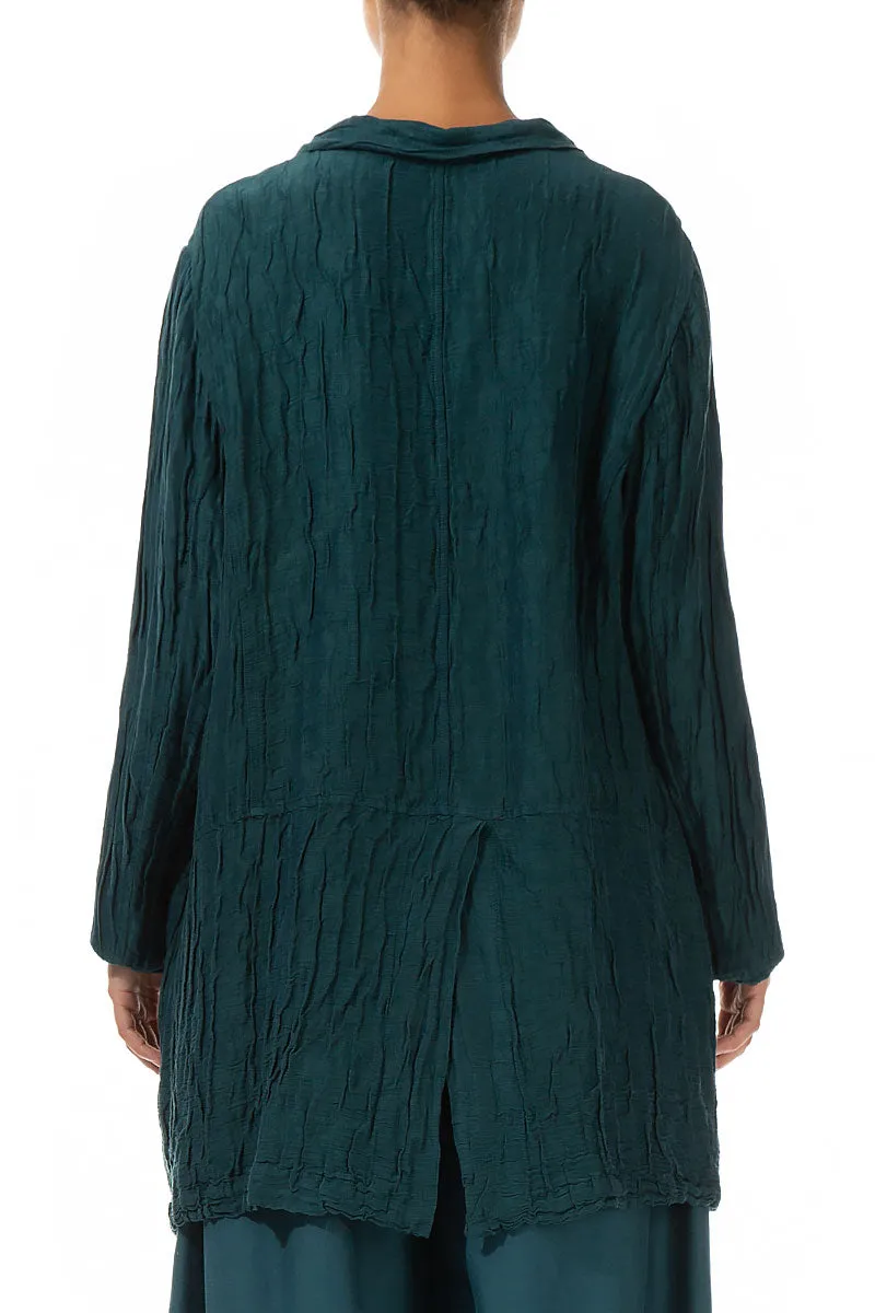 Longer Back Crinkled Teal Silk Jacket