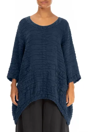 Longer Back Navy Crinkled Silk Tunic