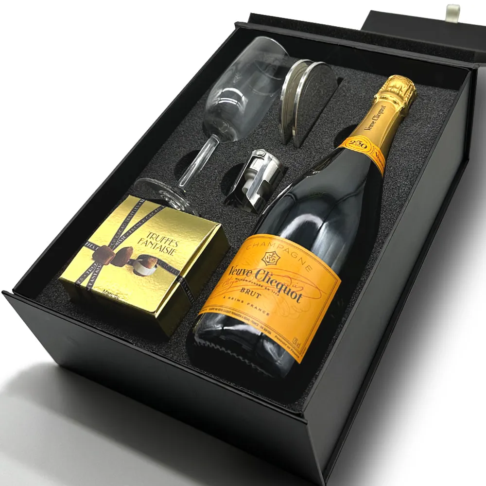 Luxury Champagne Gift Set Includes Bottle, Champagne Flute, Pewter Bottle Sealer, Pewter Coasters & Truffles